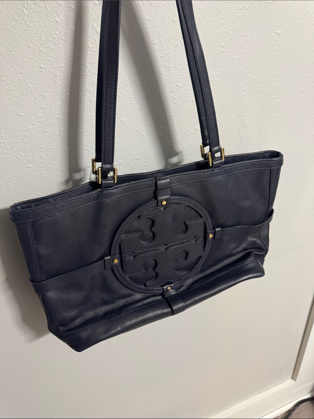 Tory Burch Navy Leather Logo Tote Shoulder Bag